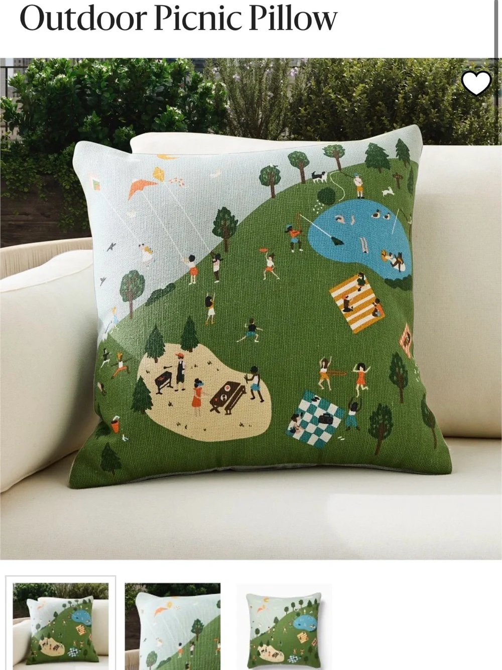 Outdoor Picnic Scene Decorative Pillow - Green & Cream